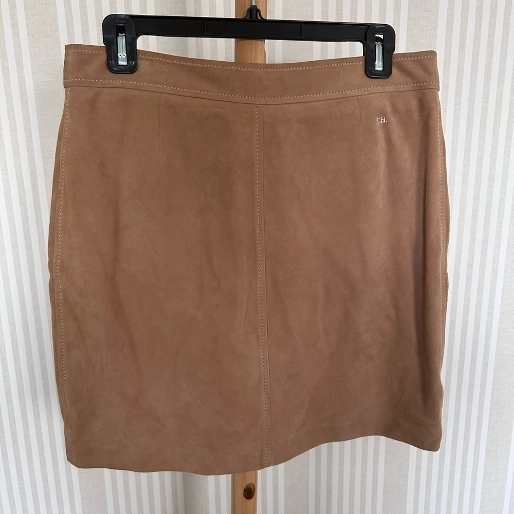 Tommy Hilfiger Vintage 100% Suede Leather Button-Front Tan A-Line Skirt Size 6 - Picture 5 of 12